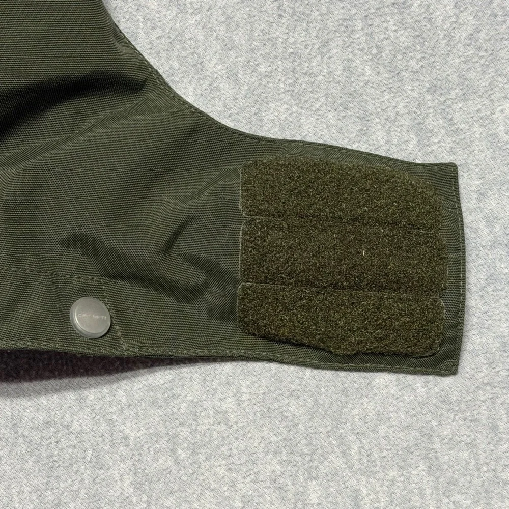 Carhartt Detachable Snap On Work Jacket Hood Olive Green Canvas Adjustable 1023